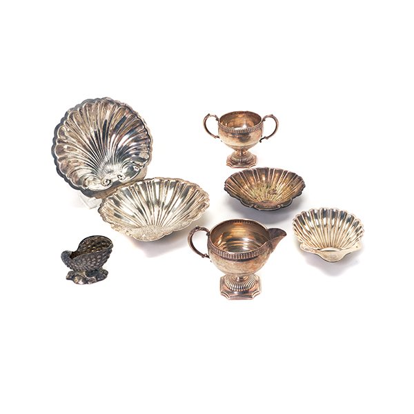Four Sterling Shell Dishes, Shell Compote, and Creamer (1 of 10)
