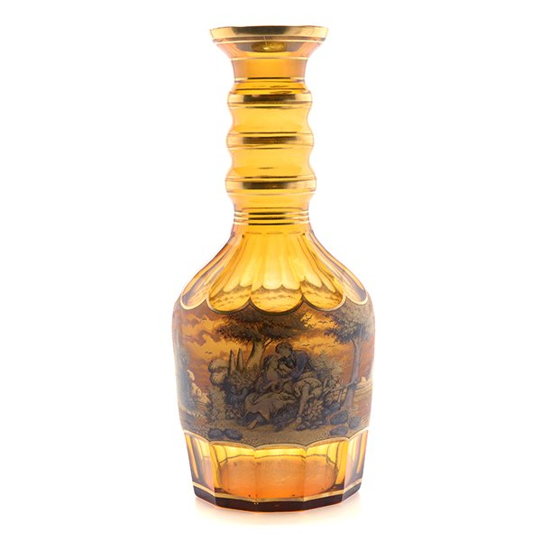 Large Bohemian Faceted Topaz Glass Vase with Grisaille (1 of 7)