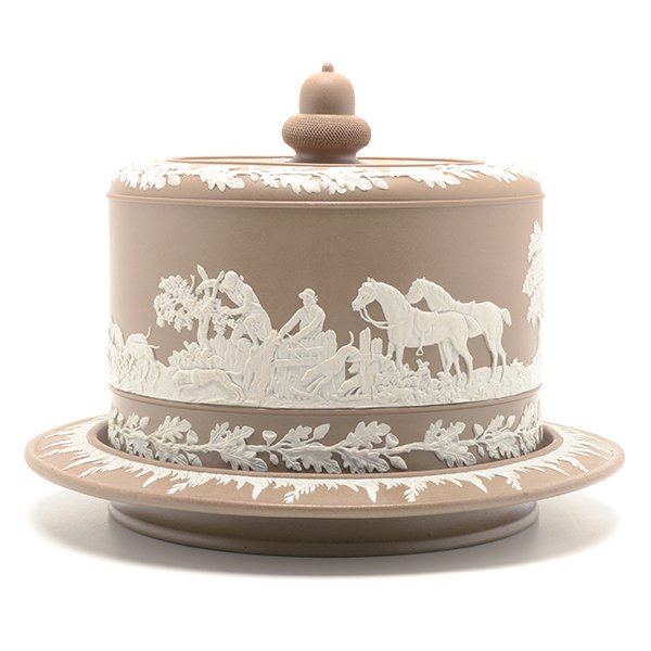 Tan Jasperware Fox Hunt Theme Covered Cheese Plate with (1 of 10)