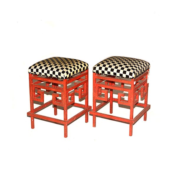 Two Small Sub-counter Iron Red Barstool H26" x W19" x (1 of 1)