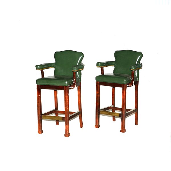 Two Green Leather Bar Stools H44" x W24" x D20" (1 of 1)