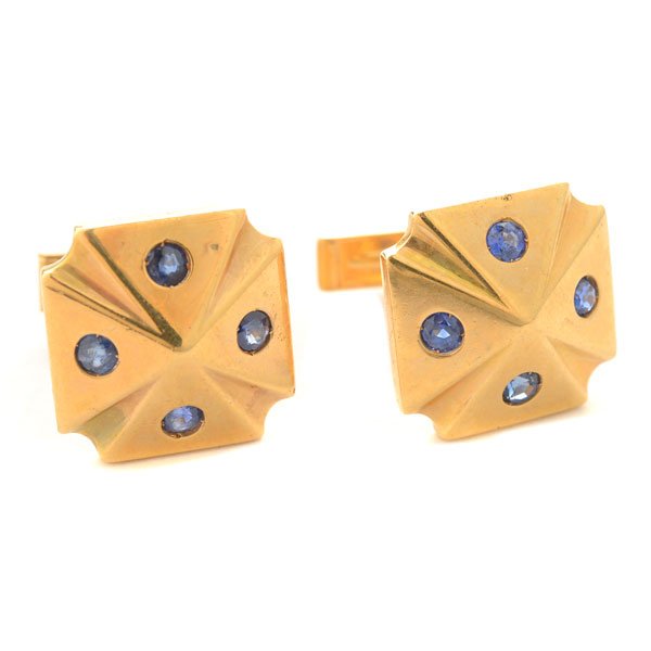 Pair of Sapphire, 14k Yellow Gold Cufflinks. (1 of 4)