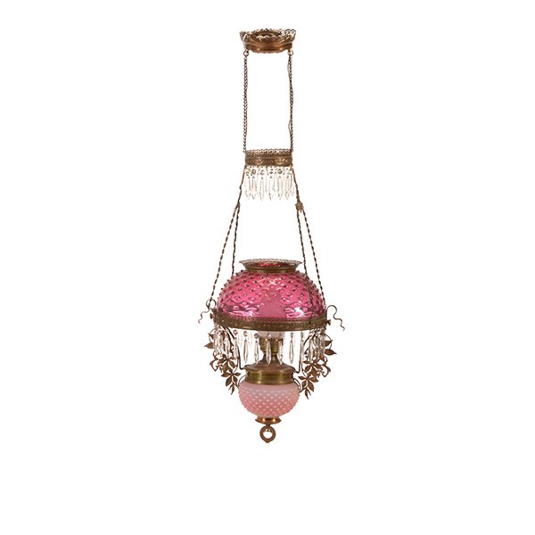 Victorian Cranberry Coin Spot and Hobnail Hanging Lamp (1 of 10)