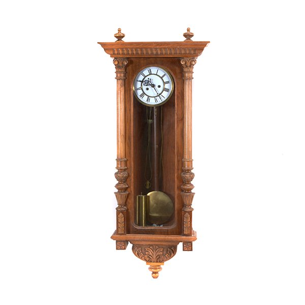 Oak Regulator Wall Clock: Oak Regulator Wall Clock {Dimensions 39 1/2 x 18 1/2 x 8 1/2 inches} [one weight, pendulum, and key]