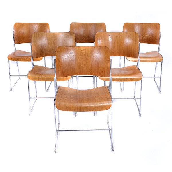 Six David Rowland Bentwood and Chrome Chairs: Six David Rowland Bentwood and Chrome Chairs {Dimensions 29 3/4 x 20 x 17 1/2 inches} [Some scratching and losses to finish]