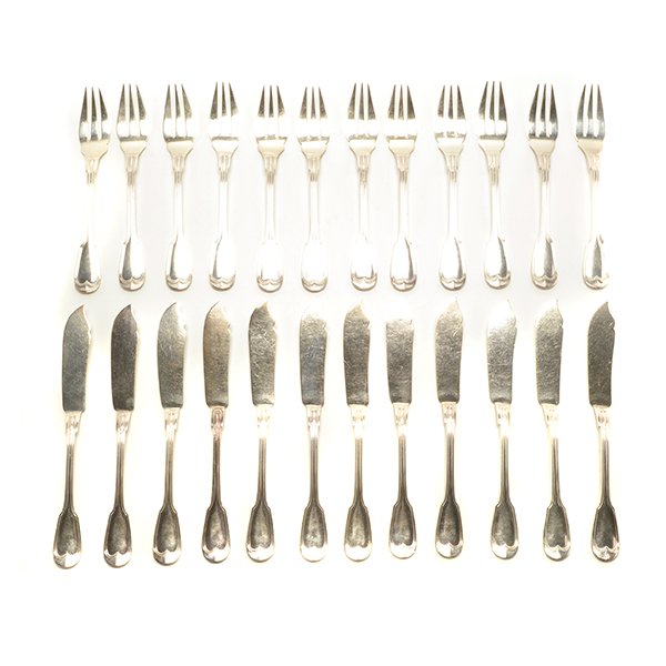 Set of Twelve French Silver Fish Forks and Knives (1 of 4)