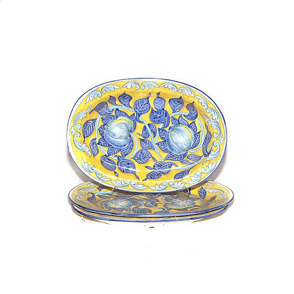 Three Oval Italian Ceramic Plates H 11" x W 13" (1 of 1)