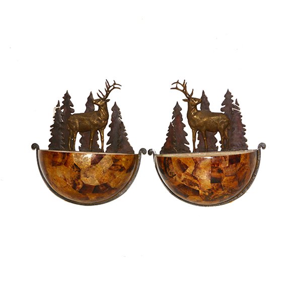 Two Penshell Inlaid Woodland Sconces 20"x20"x9" (1 of 1)