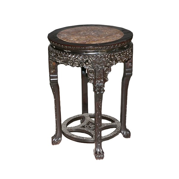 Heavily Carve Asian Round Table with Marble 32" x 23" (1 of 1)