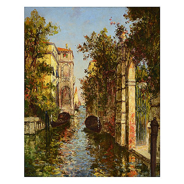 Charles Eugene Cousin, Canal Scene, Oil on Canvas (1 of 5)
