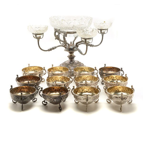 English Sheffield Plated Epergne with Twelve English (1 of 10)