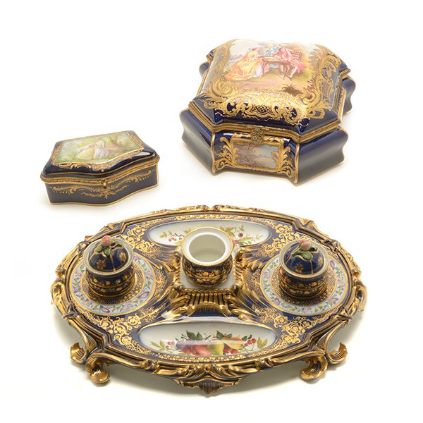 Three French Sévres Cobalt Ground Porcelains: Two Boxes (1 of 10)
