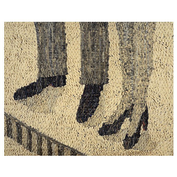 Large Newspaper with Hemp Yarn Weaving, Two Peoples (1 of 3)