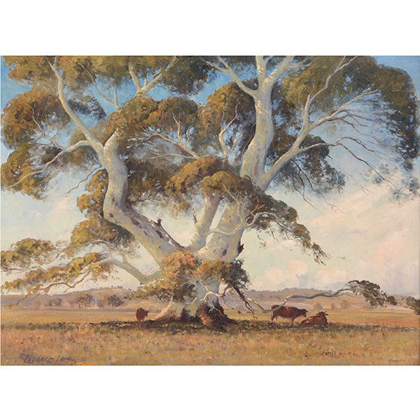 LEONARD LONG "Cows Resting in Trees Shade" Framed Oil (1 of 8)