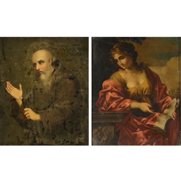 Two Late 18th Century "Saint" & "Seated Woman" Oils on (1 of 9)