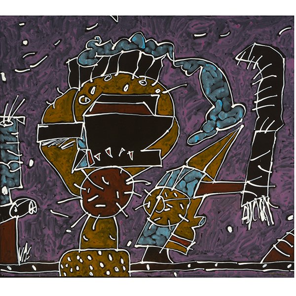 ALDEN C. MASON "Skull Portrait" Acrylic on Paper.: ALDEN C. MASON (American 1919-2013) "Skull Portrait" Acrylic on paper. Sheet: 30 5/8 x 34 5/8 inches; Frame: 39 1/2 x 39 1/2 inches. Signed l/r.