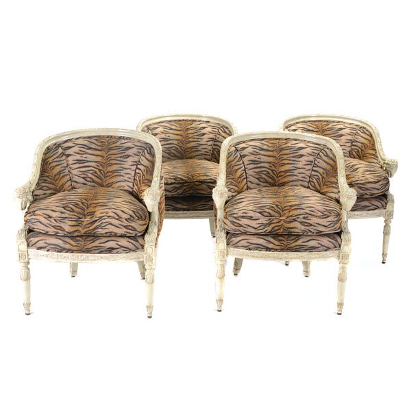 Set of Four Louis XVI Style White Finished Armchairs (1 of 5)