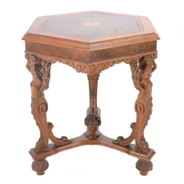 Italian Renaissance Style Hexagonal Inlaid Tripod Table (1 of 6)