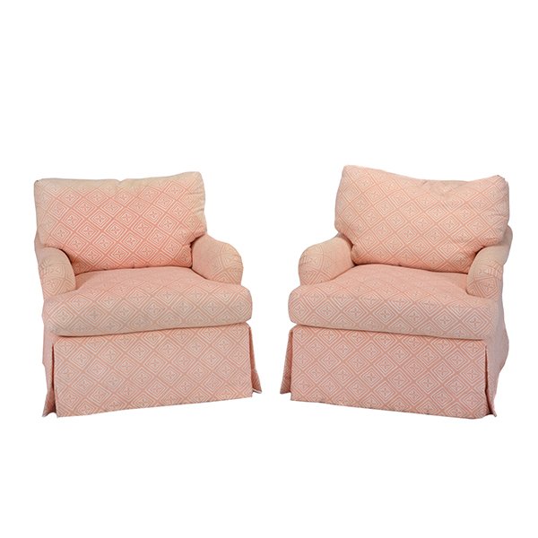 Pair of Apricot and Cream Patterned Upholstered Club (1 of 5)
