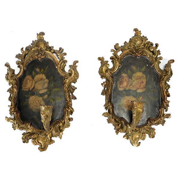 Pair of Tole Floral Giltwood Single Light Sconces (1 of 5)