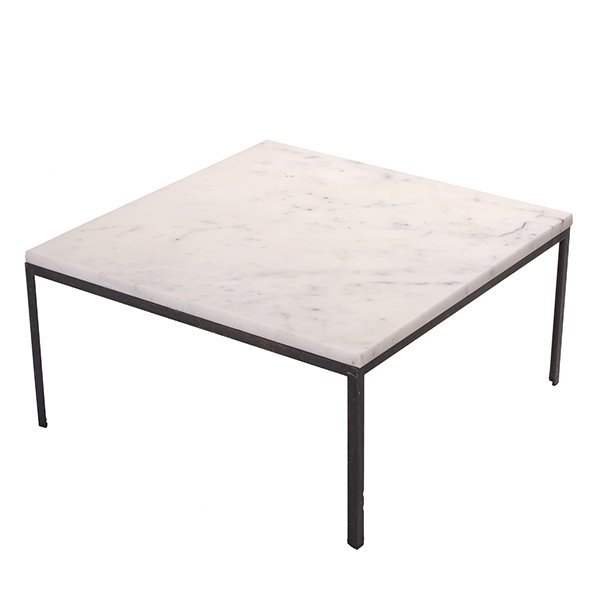 Florence Knoll Square Iron Low Table with White Marble (1 of 3)