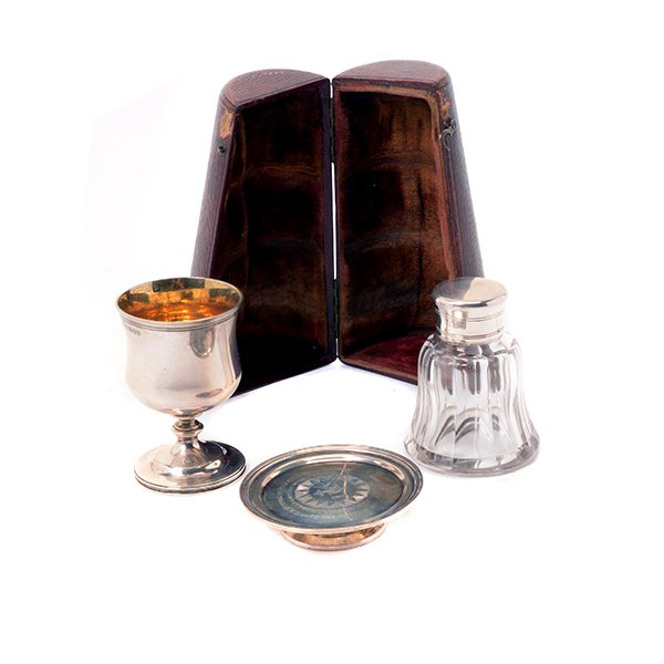 English Three Piece Sterling Communion Set in Leather (1 of 9)