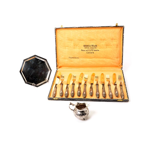 German Cased 800 Silver Fruit Set, Tray, and Creamer (1 of 10)