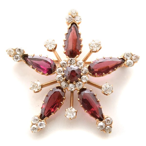 Victorian Garnet, Diamond, 14k Yellow Gold Star Pendant (1 of 4)