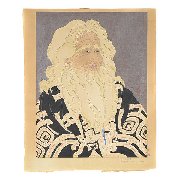 Paul Jacoulet (1896-1960): Vieil Aino, Chikabumi,: Paul Jacoulet (1896-1960): Vieil Aino, Chikabumi, Hokkaido, Japon Woodblock print, signed in pencil above one seal to the right, titled and with seals of the carver and printer to the lower right marg