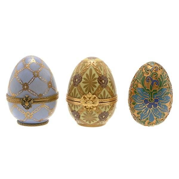 Two Faberge Limoges Enameled Eggs and a CloisonnÈ Egg (1 of 10)