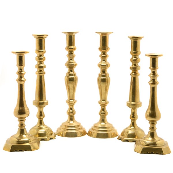 Three Large Pairs of Gilt Brass Candlesticks (1 of 8)