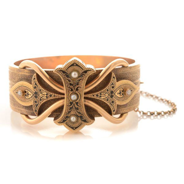 Victorian Pearl, Enamel, 14k Yellow Gold Bracelet. (1 of 6)