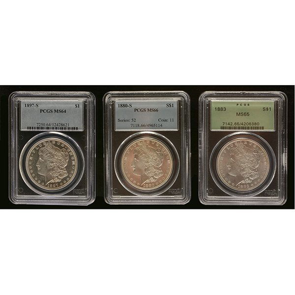 Lot of 3 US Morgan Dollars Including 1880(S) PGCS MS66; (1 of 7)