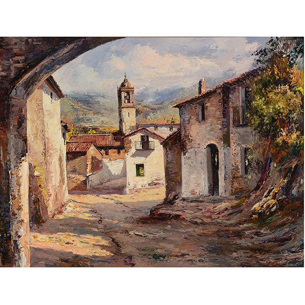 Jose Vives-Atsara "Village New Barcelona" oil on (1 of 10)