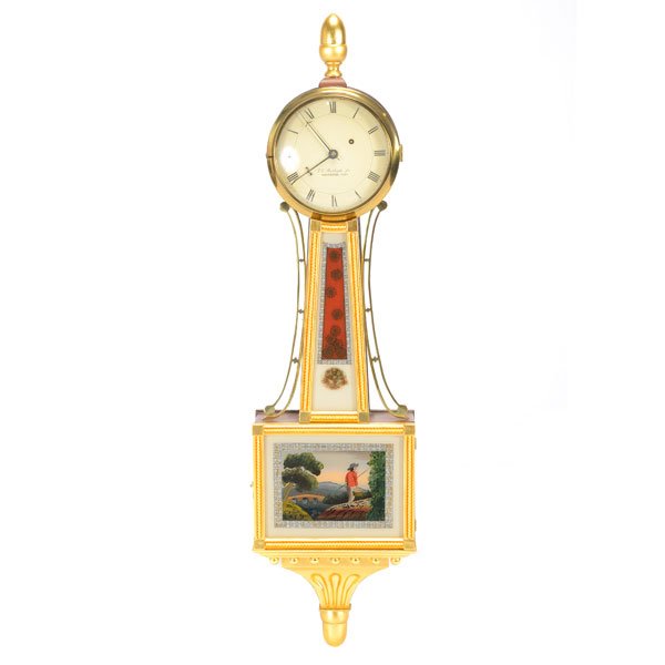 J.C. Burleigh Jr. Banjo Clock with Fishing Eglomise (1 of 4)