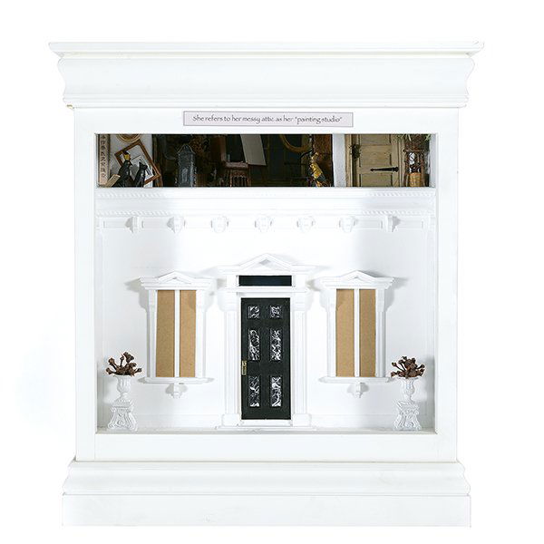 Painting Studio Miniature by Tom Roberts: Painting Studio Miniature by Tom Roberts. Full title: She Refers to Her Messy Attic as Her "Painting Studio". fashioned as an elegant facade of a white washed Palladian house, atop an open attic with