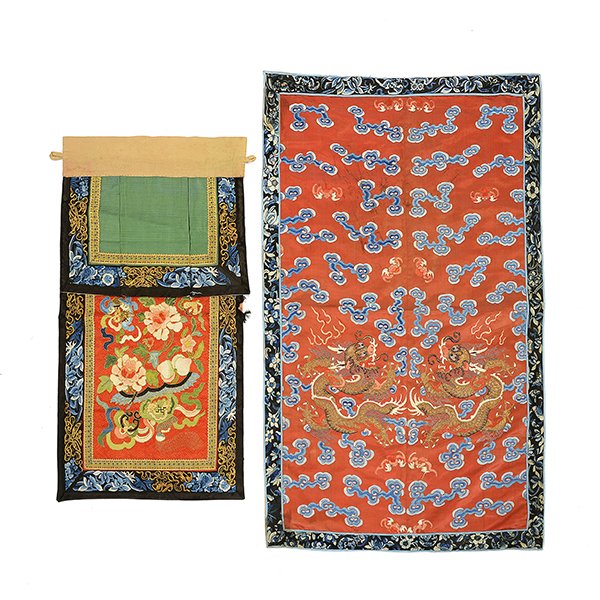 Two Embroidered Silk Textile Fragments, Late Qing (1 of 8)