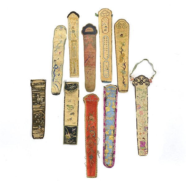 Ten Embroidered Silk Folding Fan Cases, Late Qing (1 of 5)