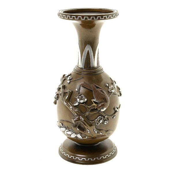 A Japanese Mixed-Metal Decorated Bronze Vase, Meiji (1 of 6)
