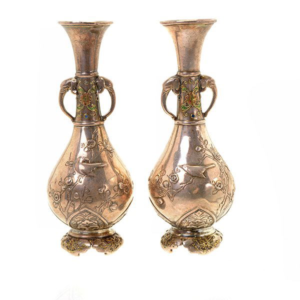 A Pair of Japanese Miniature Silver Vases, Meiji Period (1 of 8)
