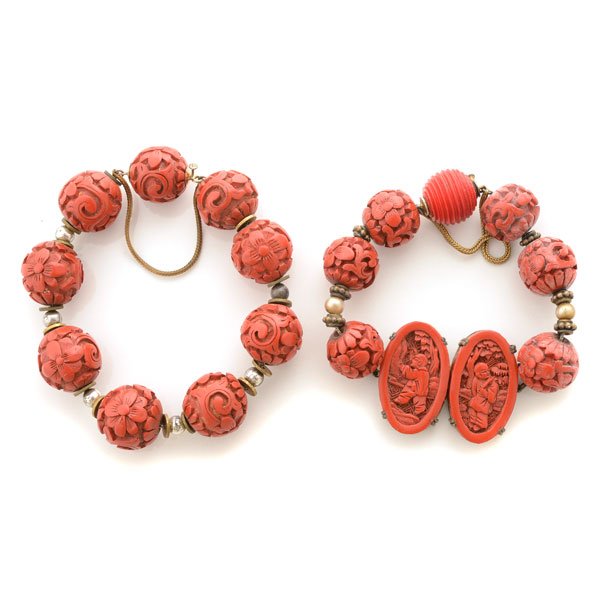 Collection of Two Chinese Cinnabar, Silver-Gilt, Metal (1 of 4)