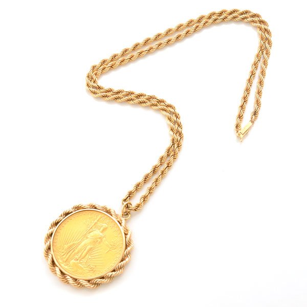 Lady Liberty Gold Coin, 14k Yellow Gold Pendant
