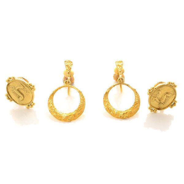 Collection of Two Pairs of Yellow Gold Earrings. (1 of 3)