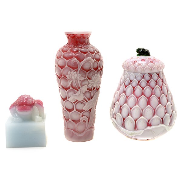 Three Pink and White Glass Objects (1 of 10)