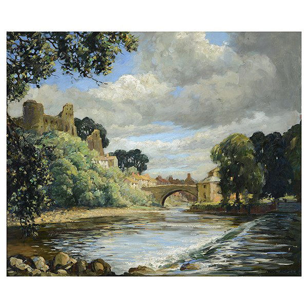 Max Hofler "View of Bernard Castle, Yorkshire" oil on (1 of 5)