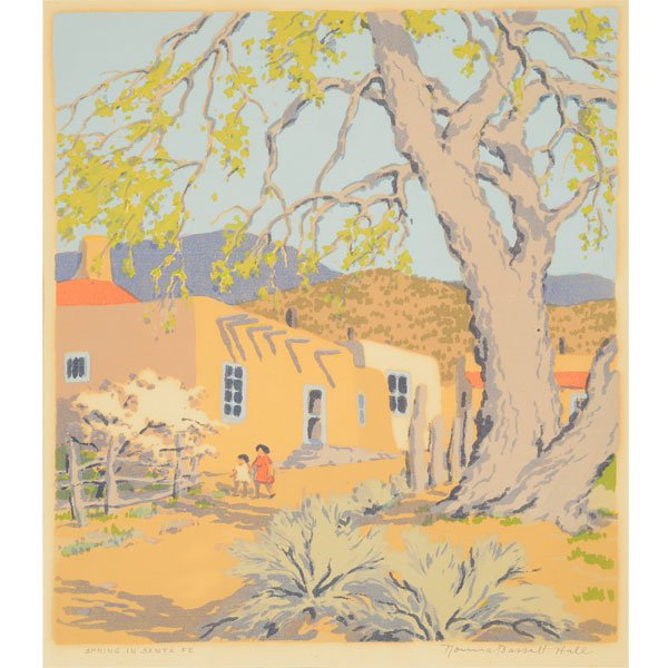 Norma Bassett Hall "Spring in Santa Fe" woodblock (1 of 5)