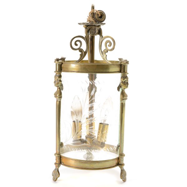 Dutch Brass Hanging Lantern Form Three Light Chandelier (1 of 7)