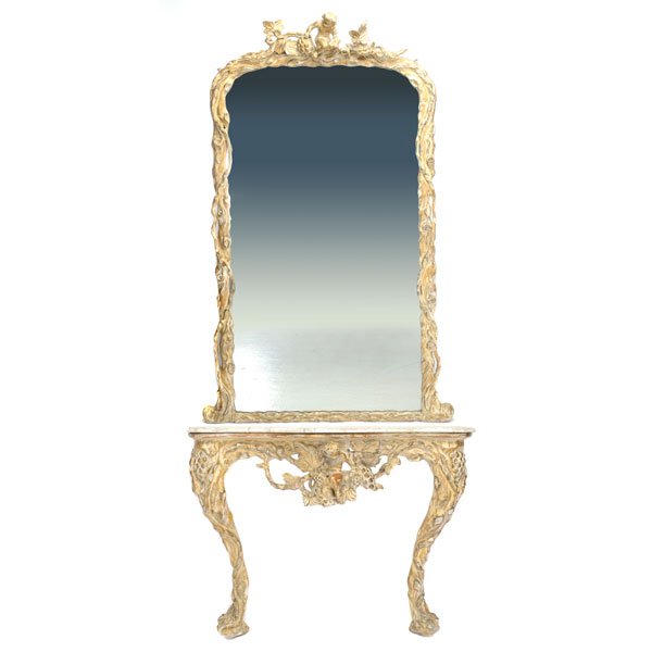 French Art Nouveau Style Gilt Painted Marble Top (1 of 5)