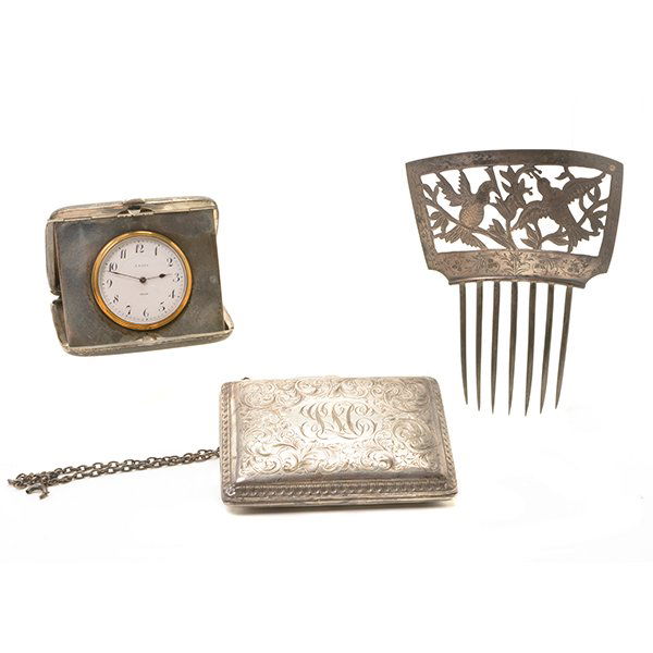 Sterling Silver Purse, Traveling Clock and Hair Comb (1 of 10)