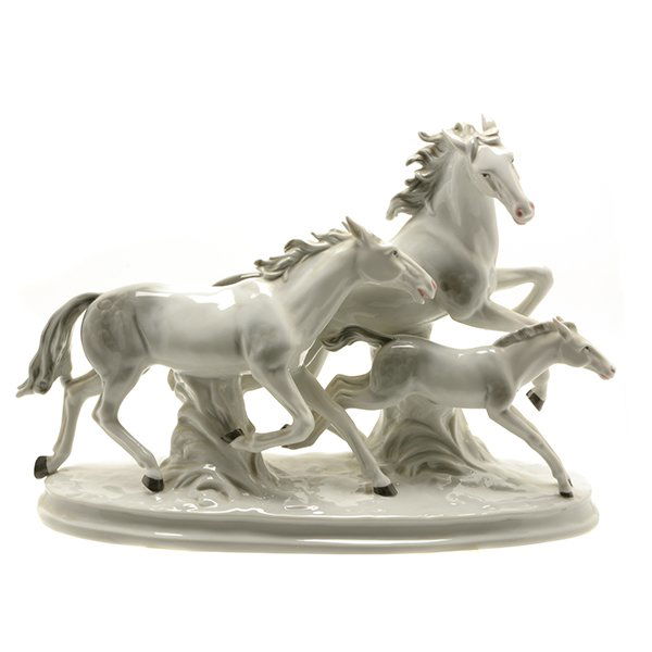 German Porcelain Figural Group of Three Running Horses (1 of 8)